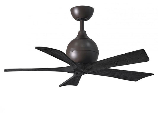 Irene-5 five-blade paddle fan in Textured Bronze finish with 42" solid matte black wood blades.