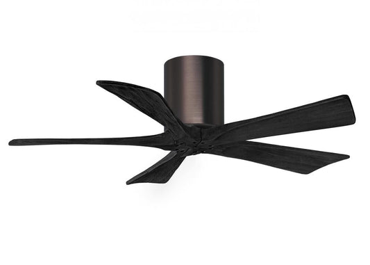 Irene-5H five-blade flush mount paddle fan in Brushed Bronze finish with 42” solid matte black wood blades. 